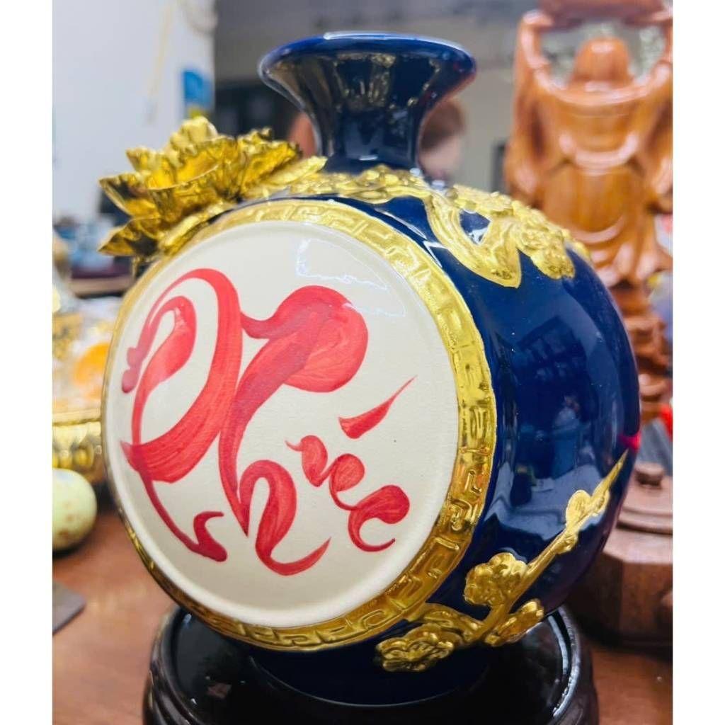  Bình Hút Tài Lộc Gốm Sứ Bát Tràng Dát Vàng BKCECN-10256 