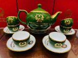  Bộ ấm chén men xanh in logo văn phòng chính phủ vẽ chỉ vàng 24k BKCEVN-8117 