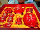  Bộ ấm chén in logo Tổng bí thư Tô Lâm men đỏ sang BKCEVN-8129 