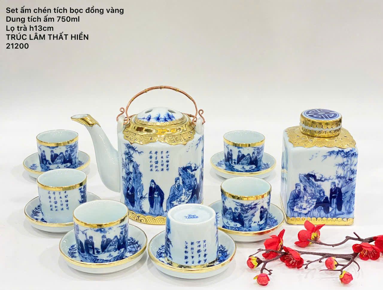 bộ tích nước bọc đồng mạ vàng dung tích 750ml kèm lọ trà BKCEVN-8200