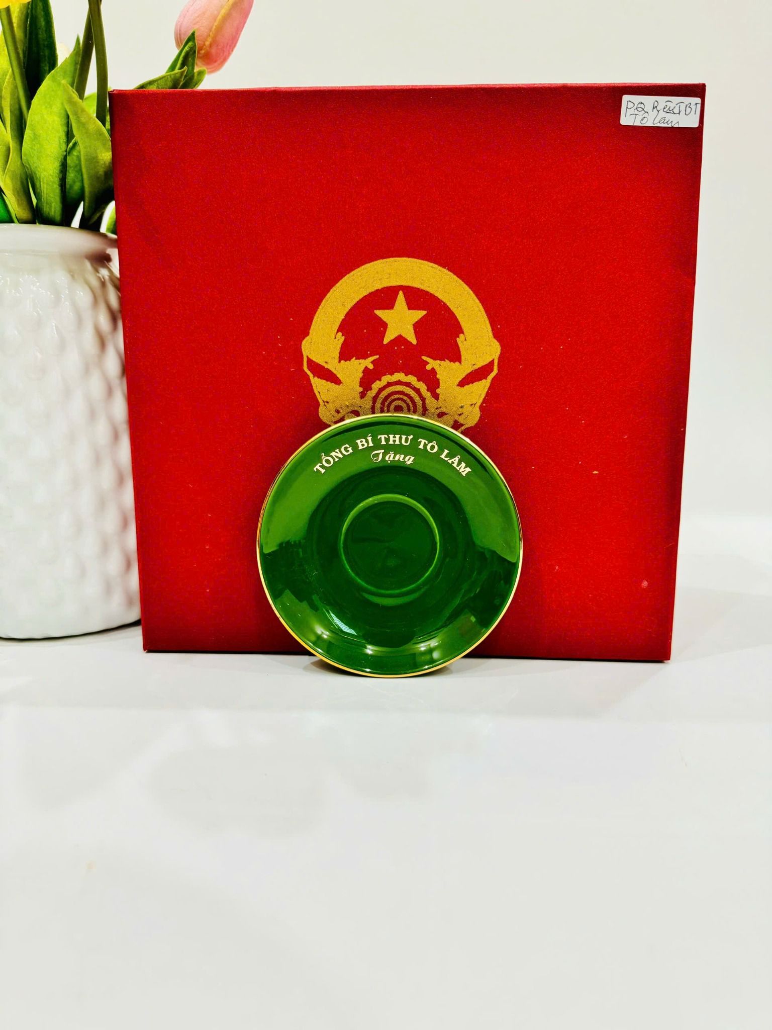  Bộ ấm chén Tổng Bí thư Tô Lâm in logo men xanh vẽ vàng BKCEVN-8120 