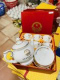  Bộ ấm chén Tổng Bí thư Tô Lâm in logo men ngọc vẽ chỉ vàng BKCEVN-8139 
