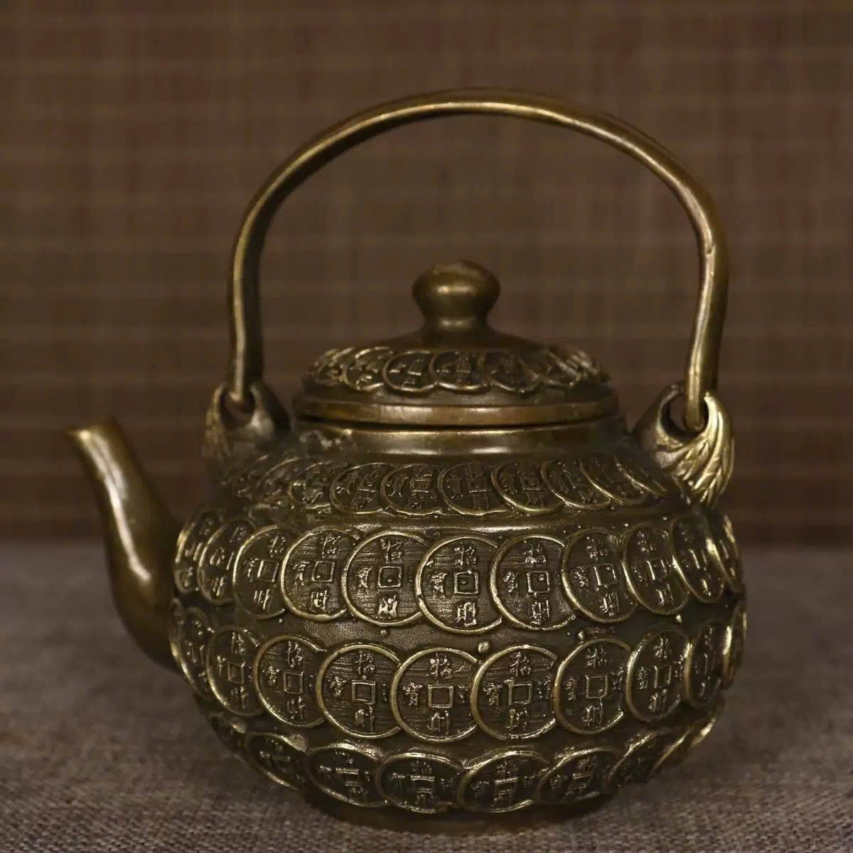 Ấm đồng họa tiết đồng xu cổ BKMECN-9216 
