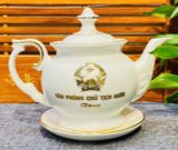  Bộ ấm chén in logo văn phòng chủ tịch nước vẽ vàng màu trắng 600ml BKCECN-9359 