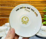  Bộ ấm chén in logo văn phòng chủ tịch nước vẽ vàng màu trắng 600ml BKCECN-9359 