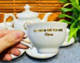  Bộ ấm chén in logo văn phòng chủ tịch nước vẽ vàng màu trắng 600ml BKCECN-9359 