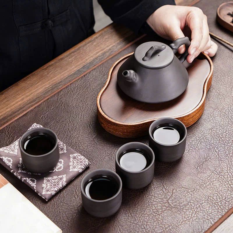  Bộ ấm chén tử sa họa tiết trơn trơn BKCECN-9375 