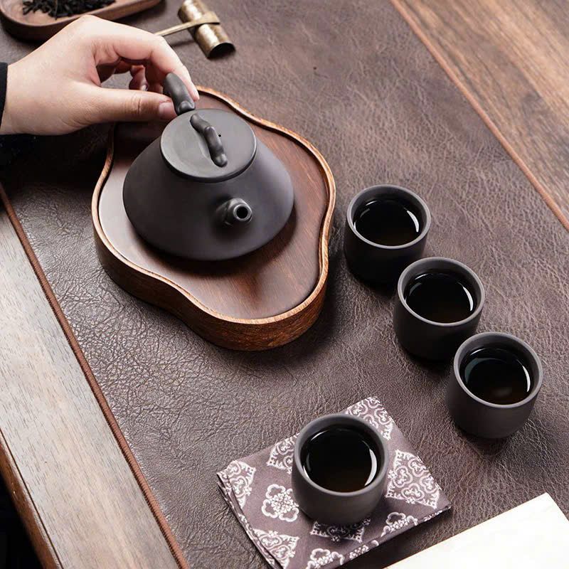  Bộ ấm chén tử sa họa tiết trơn trơn BKCECN-9375 