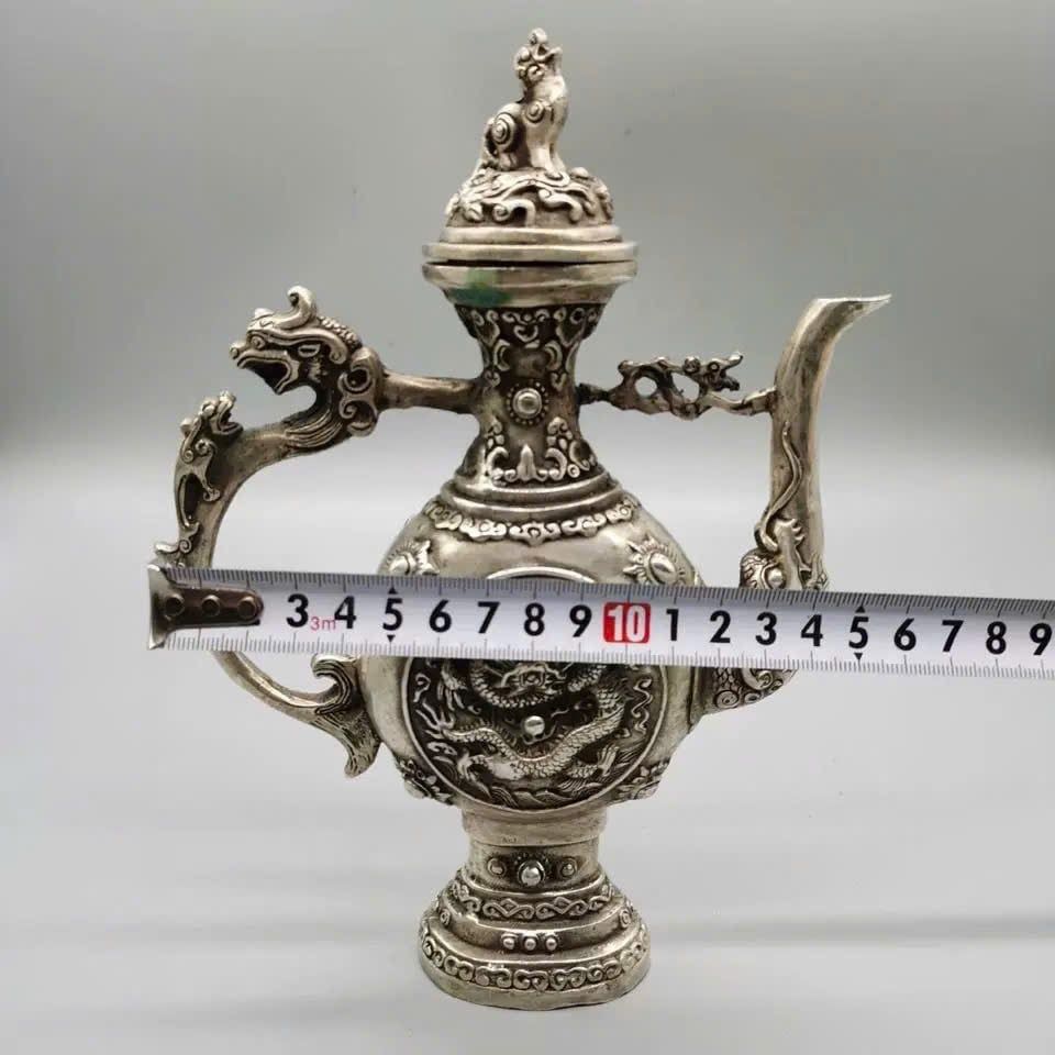  Ấm đồng mạ Bạc họa tiết khắc nổi cao cấp BKMECN-9238 