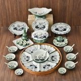  Set Đồ Thờ Gia Tiên Gốm Sứ Bát Tràng men xanh lòng trắng cao cấp 
