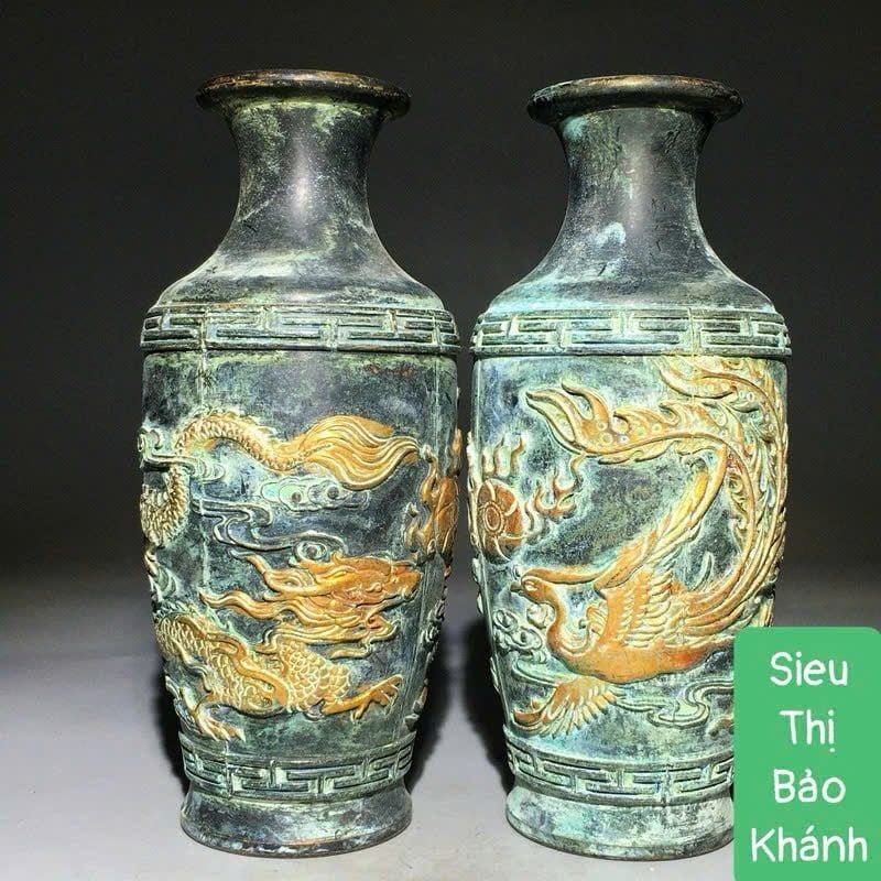  Cặp bình đồng rồng phượng cổ BKMECN-9297 