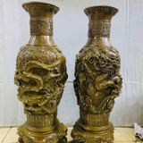  Cặp bình đồng hoạ tiết rồng khắc nổi BKMECN-9295 