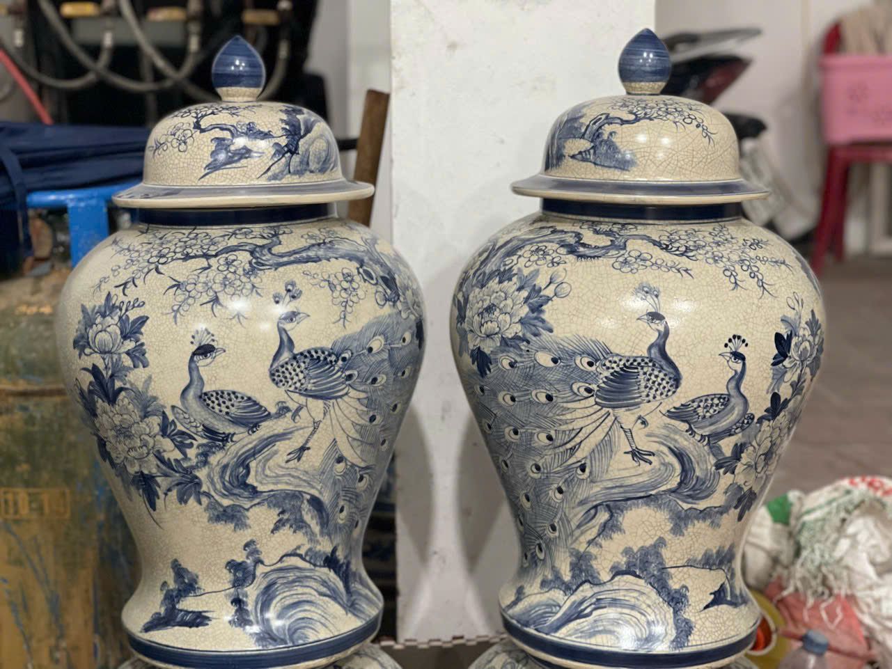  Cặp choé men lam giá rẻ gốm sứ bát tràng BKCEVN-8249 