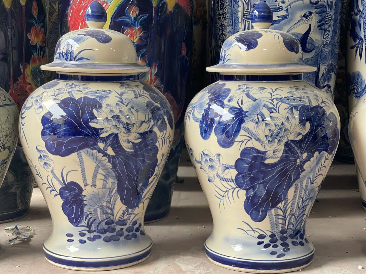  Cặp choé men lam giá rẻ gốm sứ bát tràng BKCEVN-8249 