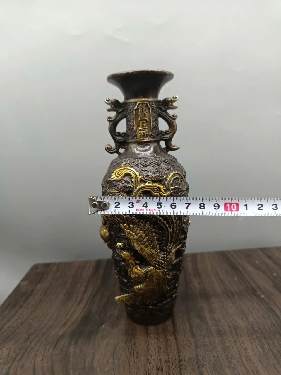  Bình Đồng Họa tiết Rồng Phượng Khắc Nổi BKMECN-9308 