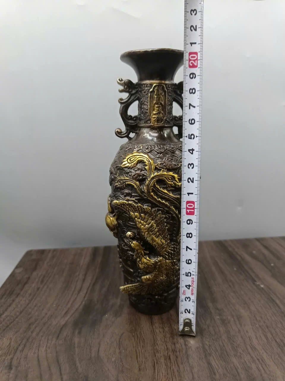  Bình Đồng Họa tiết Rồng Phượng Khắc Nổi BKMECN-9308 