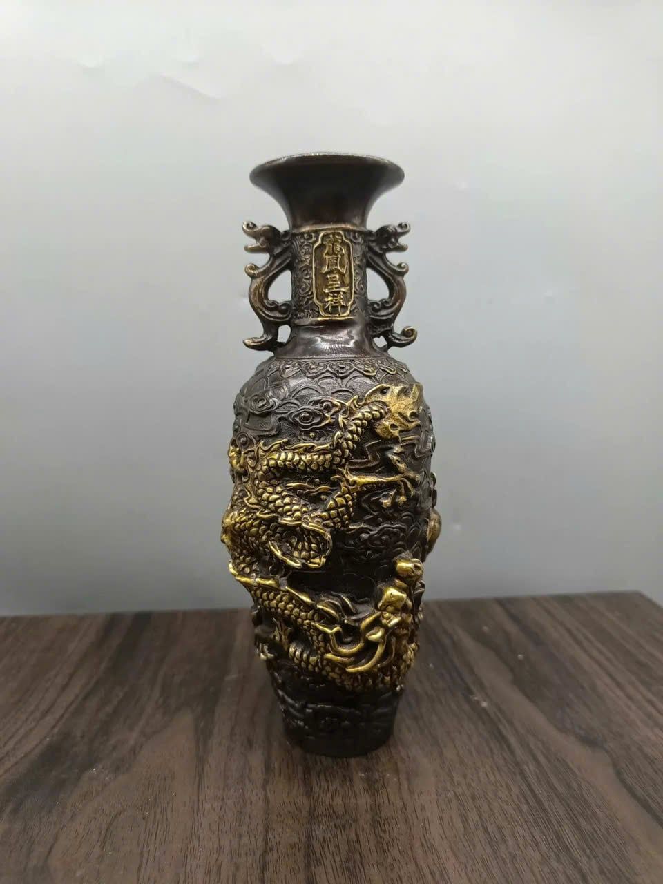  Bình Đồng Họa tiết Rồng Phượng Khắc Nổi BKMECN-9308 