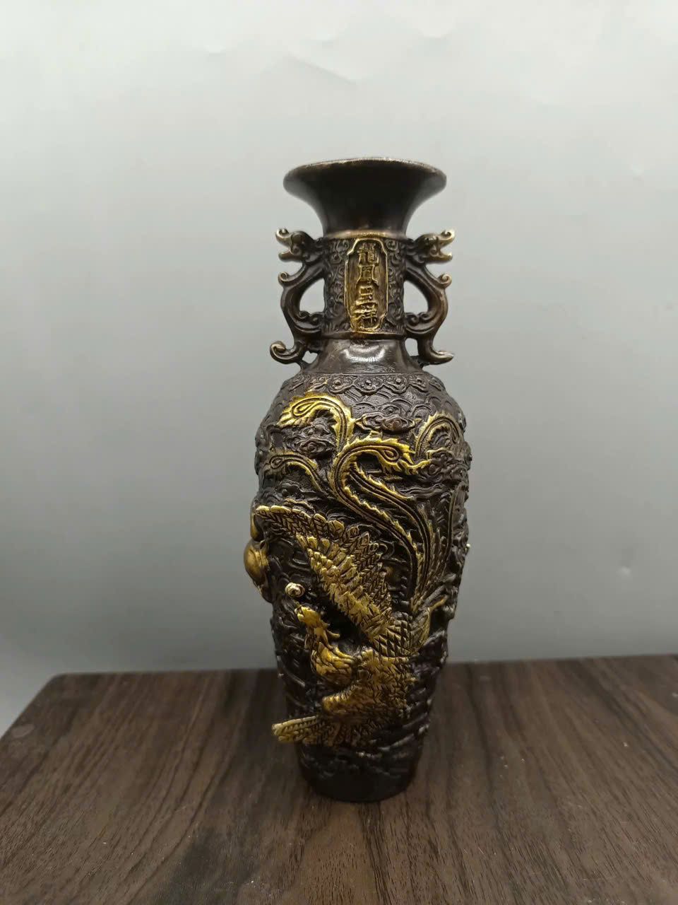  Bình Đồng Họa tiết Rồng Phượng Khắc Nổi BKMECN-9308 