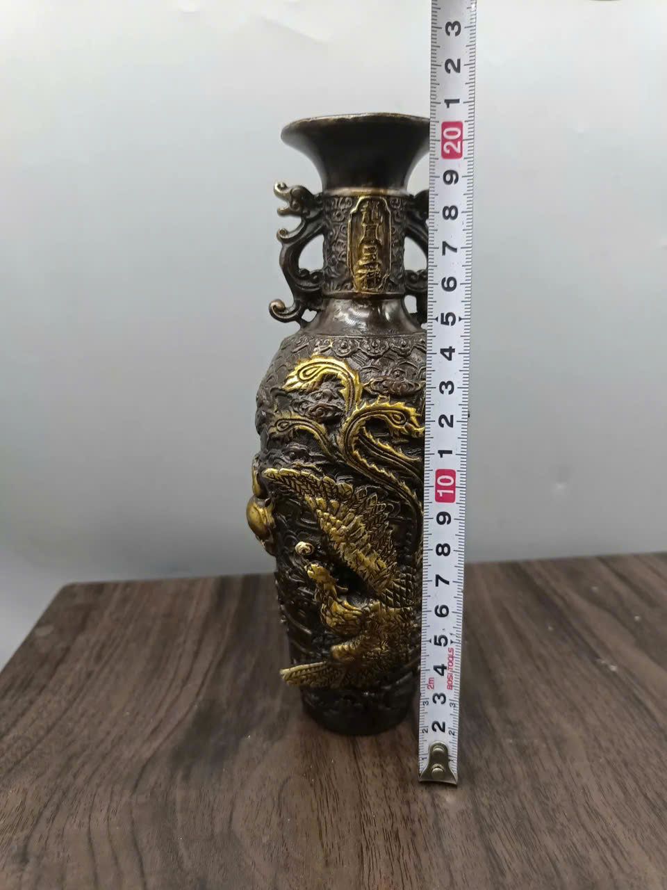  Bình Đồng Họa tiết Rồng Phượng Khắc Nổi BKMECN-9308 