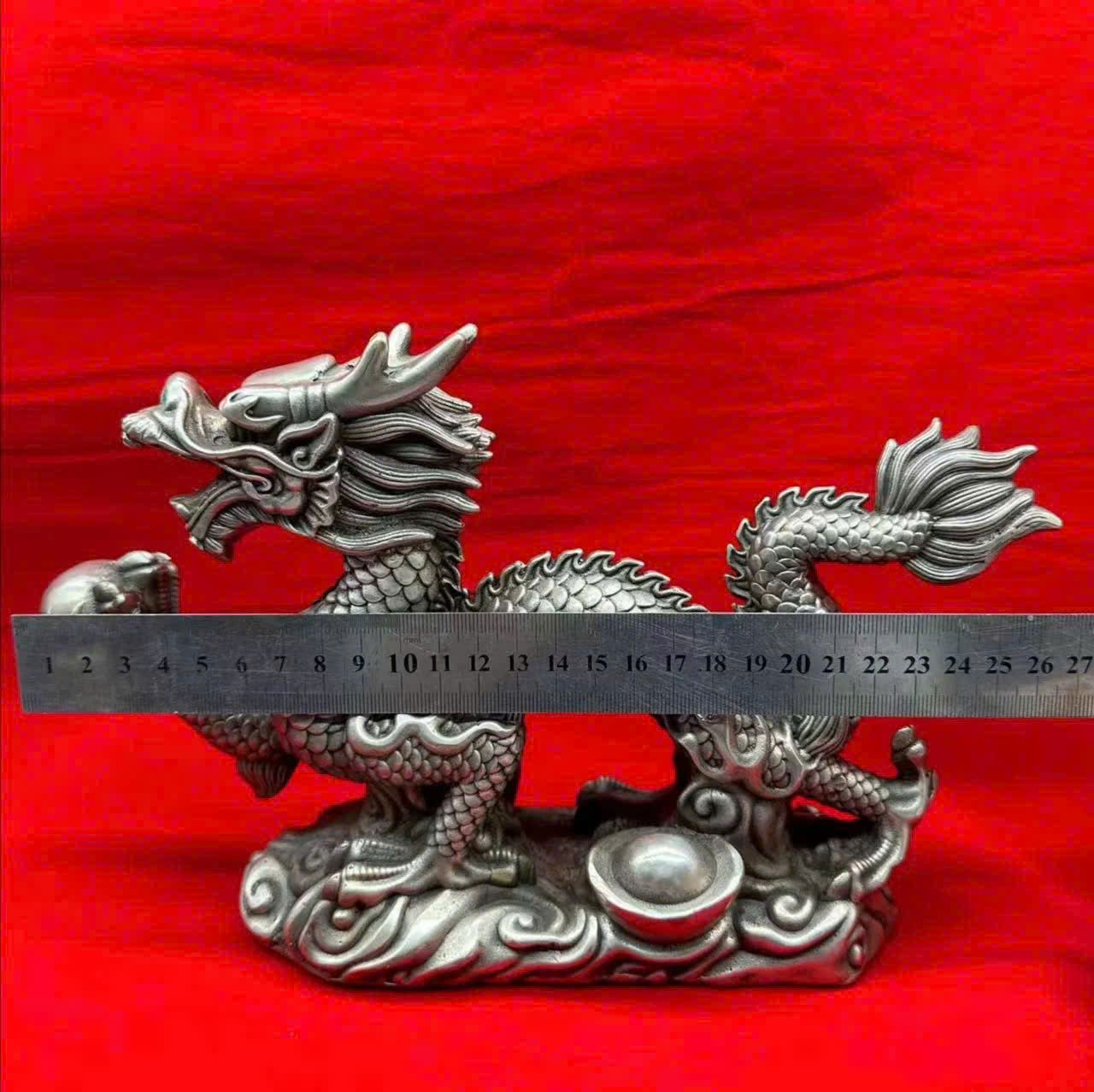  Tượng Rồng đồng vờn ngọc bằng đồng mạ bạc BKMECN-9320 