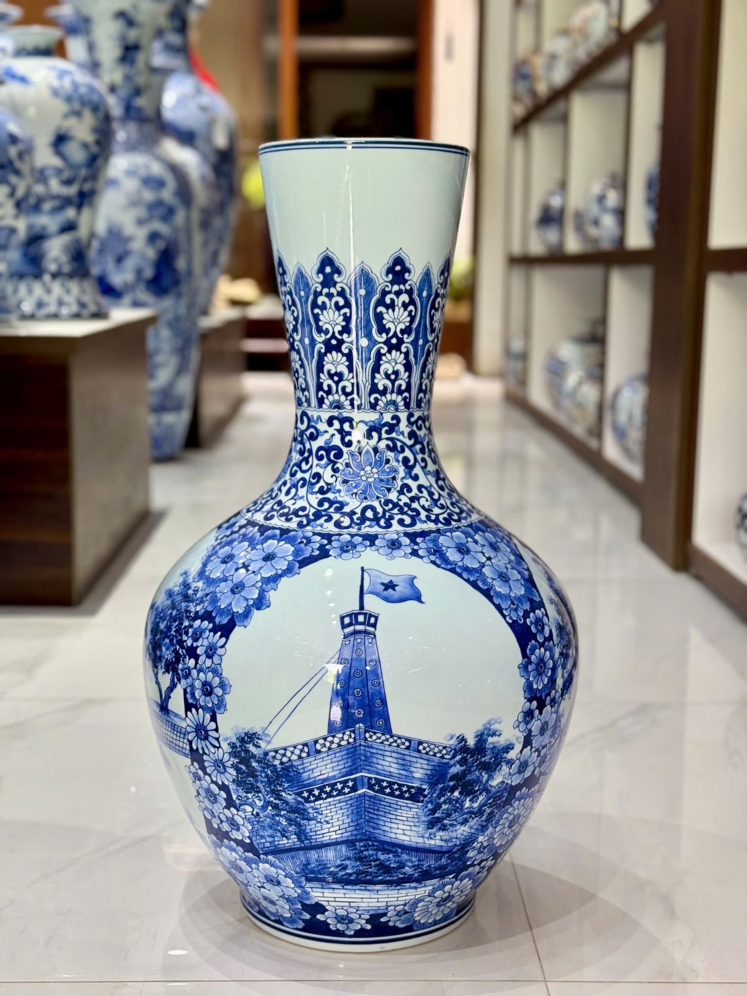  Bình gốm men lam họa tiết Cột Cờ Hà Nội BKCEVN-8246 