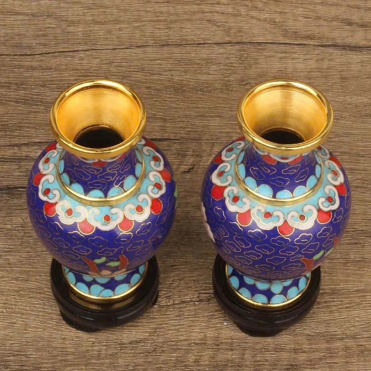  Lục bình mini đồng pháp lam hoạ tiết hoa phù dung BKMECN-9364 