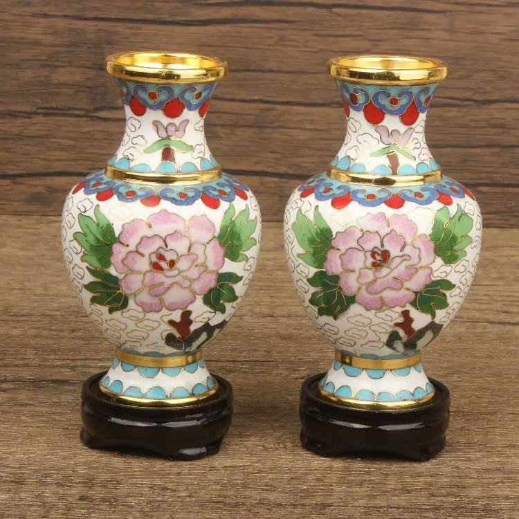  Lục bình mini đồng pháp lam hoạ tiết hoa phù dung BKMECN-9364 