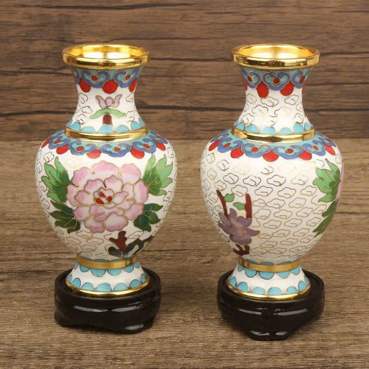  Lục bình mini đồng pháp lam hoạ tiết hoa phù dung BKMECN-9364 