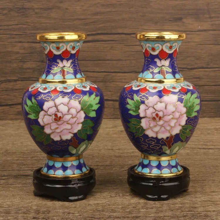  Lục bình mini đồng pháp lam hoạ tiết hoa phù dung BKMECN-9364 