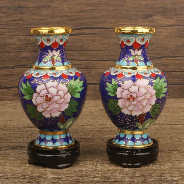  Lục bình mini đồng pháp lam hoạ tiết hoa phù dung BKMECN-9364 