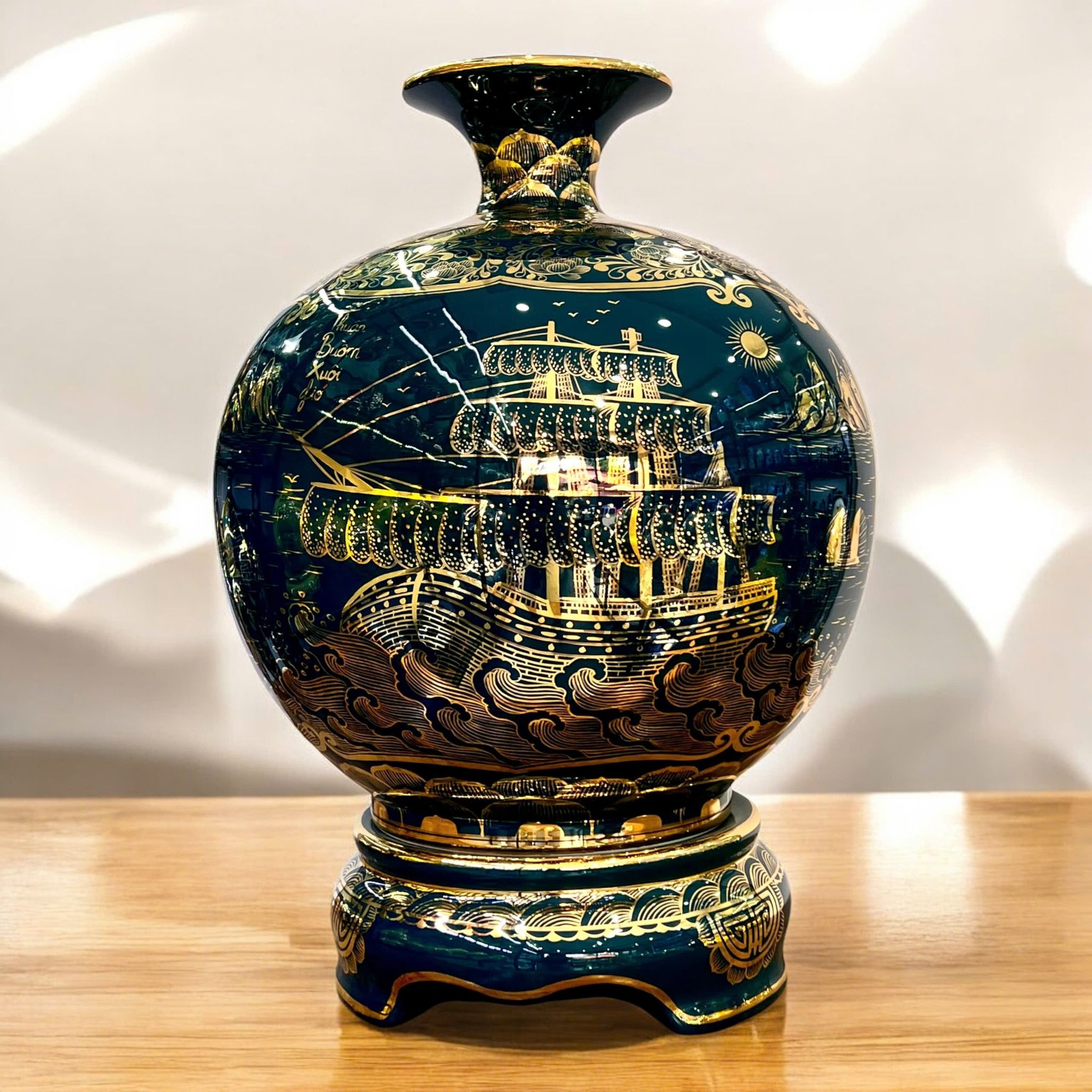  Bình gốm màu xanh thuận buồm xuôi gió BKCEVN-8258 