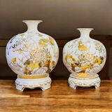  Bình Gốm Màu Trắng Cá Sen Vẽ Vàng BKCEVN-8259 