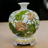  Bình Gốm Sen Cá Màu Trắng Vẽ Vàng BKCEVN-8260 