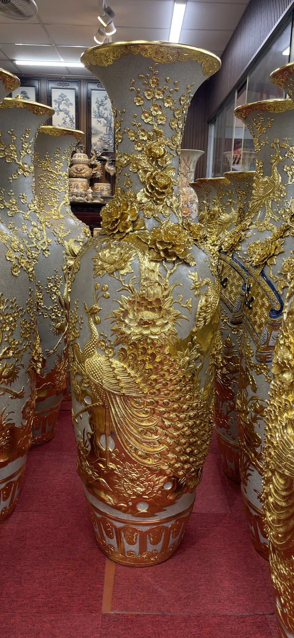  Cặp lục bình chim công dát vàng gốm sứ bát tràng cao cấp BKCEVN-8263 