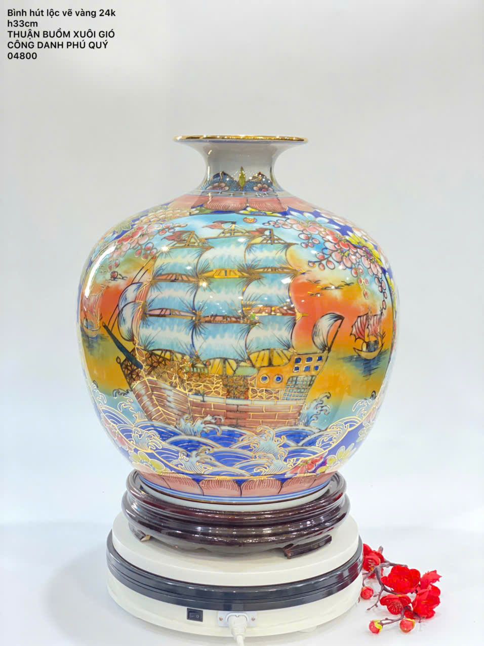  Bình hút lộc vẽ vàng 24k Thuận buồm xuôi gió BKCECN-9386 