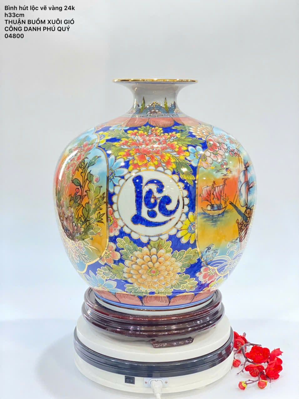  Bình hút lộc vẽ vàng 24k Thuận buồm xuôi gió BKCECN-9386 