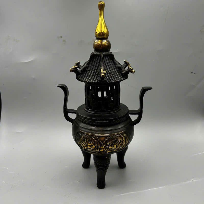  Lư hương rồng đôi mạ đồng BKMECN-9355 