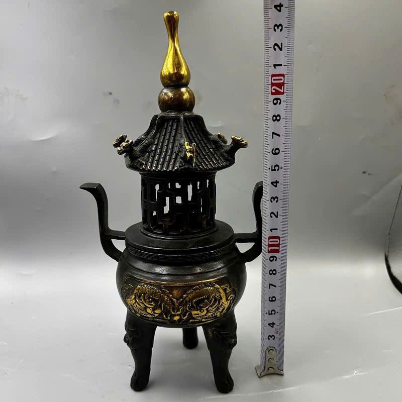  Lư hương rồng đôi mạ đồng BKMECN-9355 