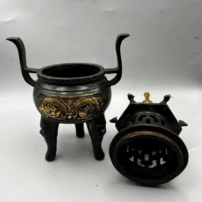  Lư hương rồng đôi mạ đồng BKMECN-9355 