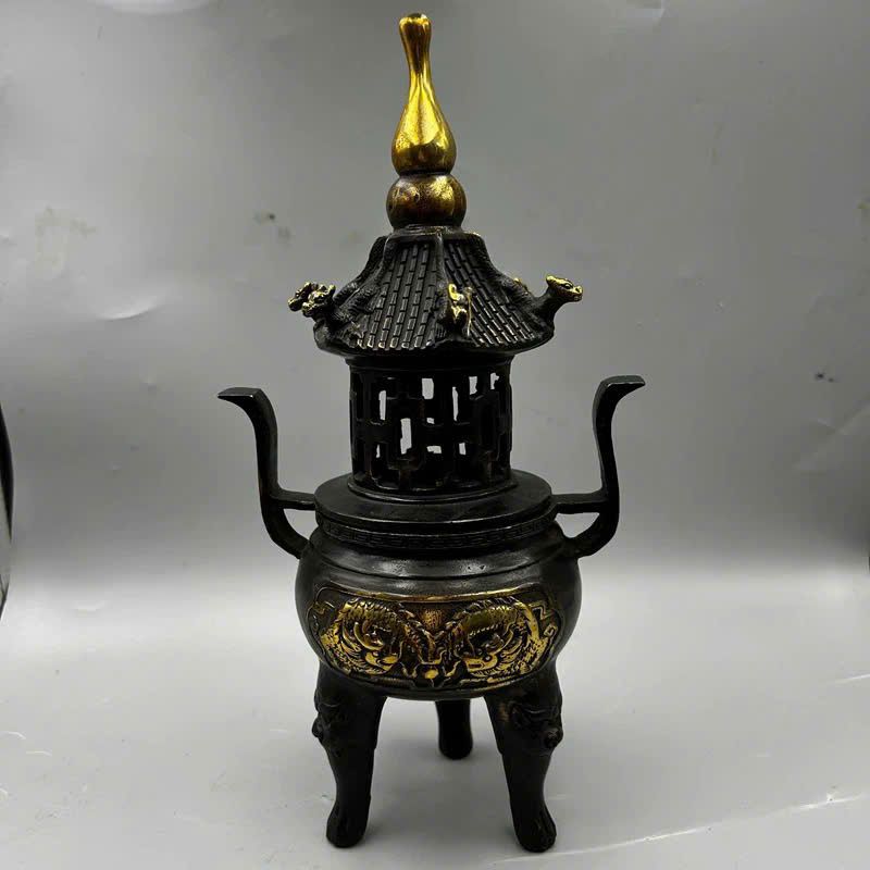  Lư hương rồng đôi mạ đồng BKMECN-9355 