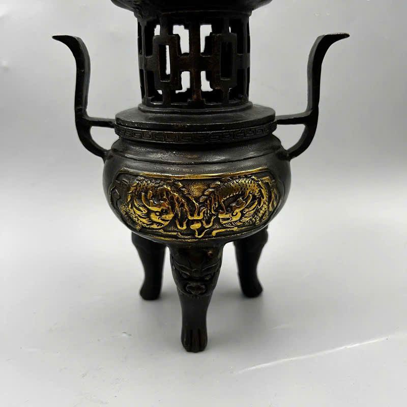  Lư hương rồng đôi mạ đồng BKMECN-9355 
