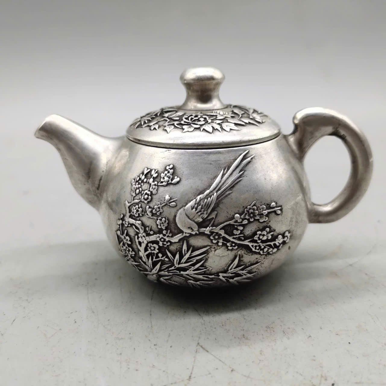  Ấm đồng mạ bạc họa tiết chim én mùa xuân BKMECN-9262 