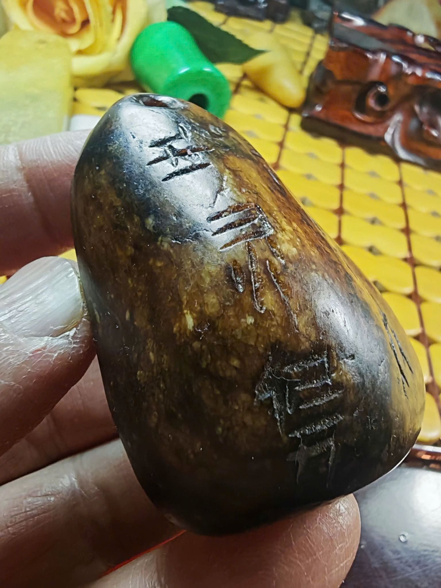  Viên đá khắc cổ văn sưu tầm có thấu quang BKSTCN-9382 