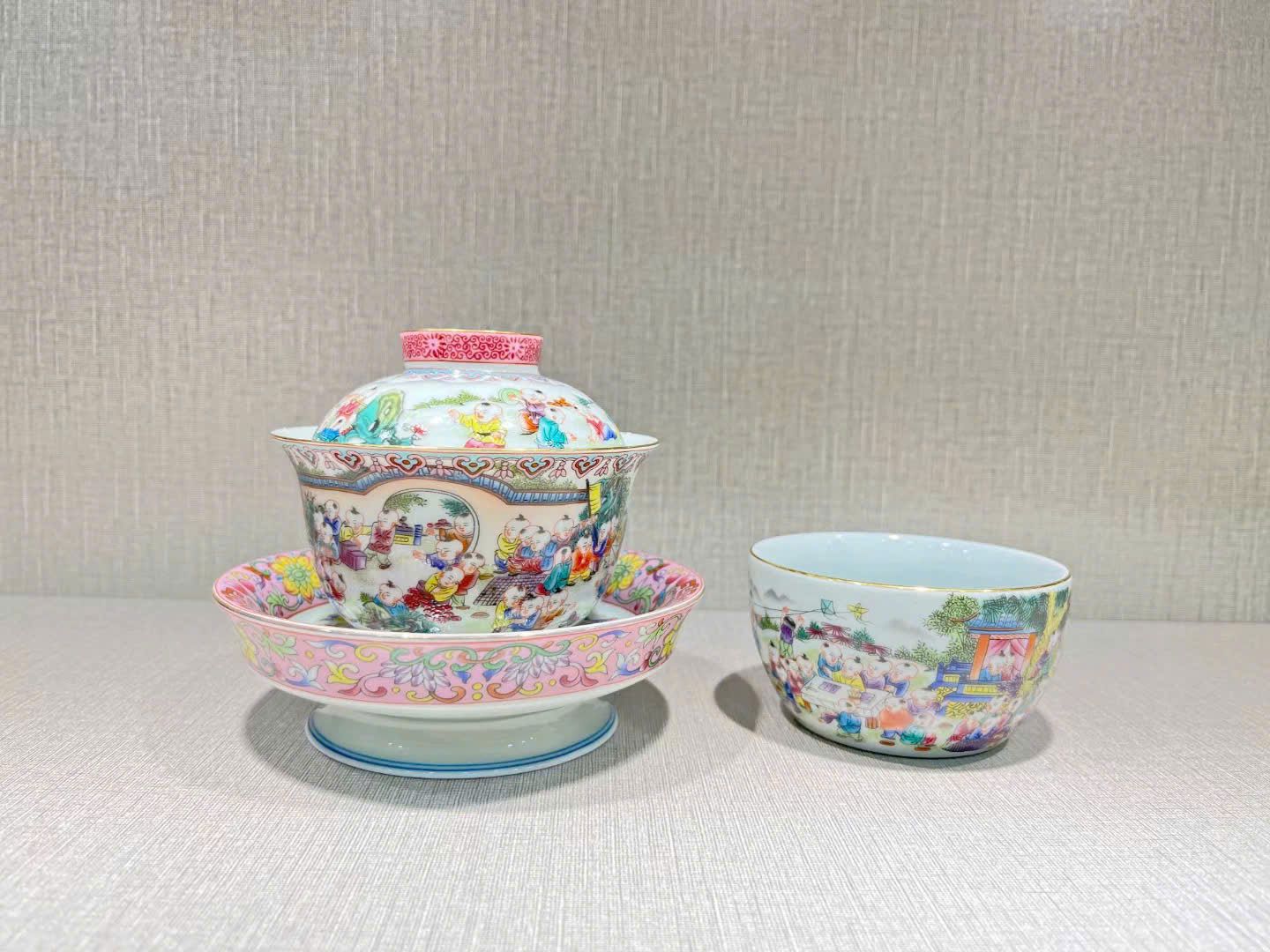  Bộ tách trà kèm đĩa kê họa tiết Bách Nhi Hý BKCECN-9386 