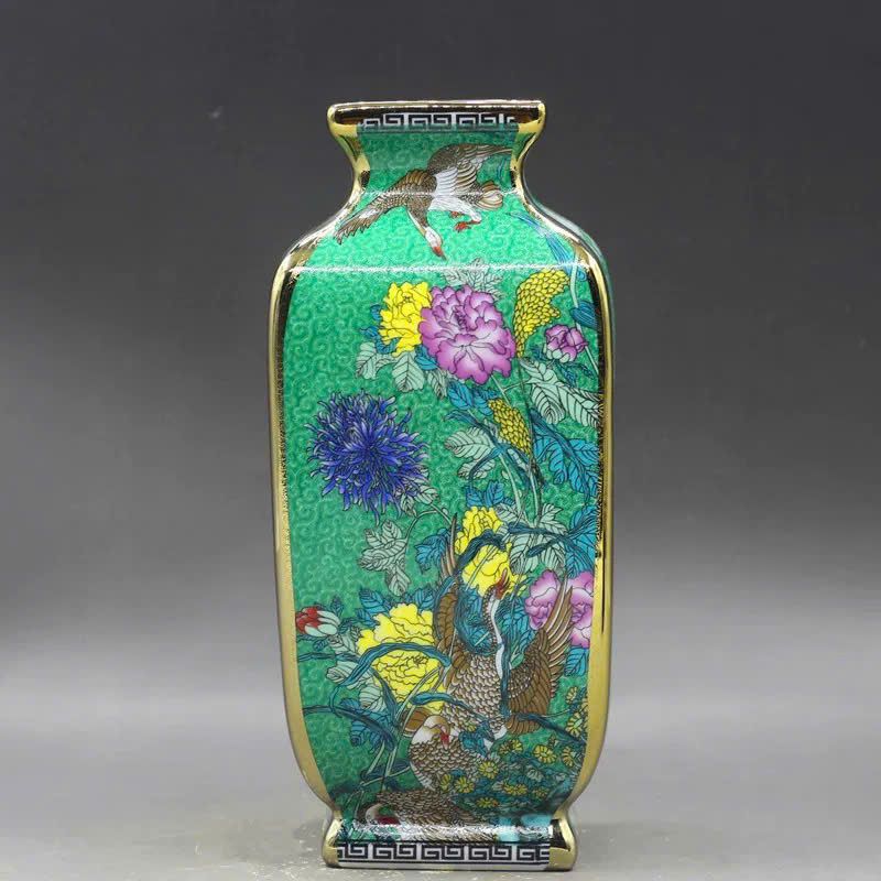  Bình gốm sưu tầm hoạ tiết hoa chim men xanh BKCECN-9395 