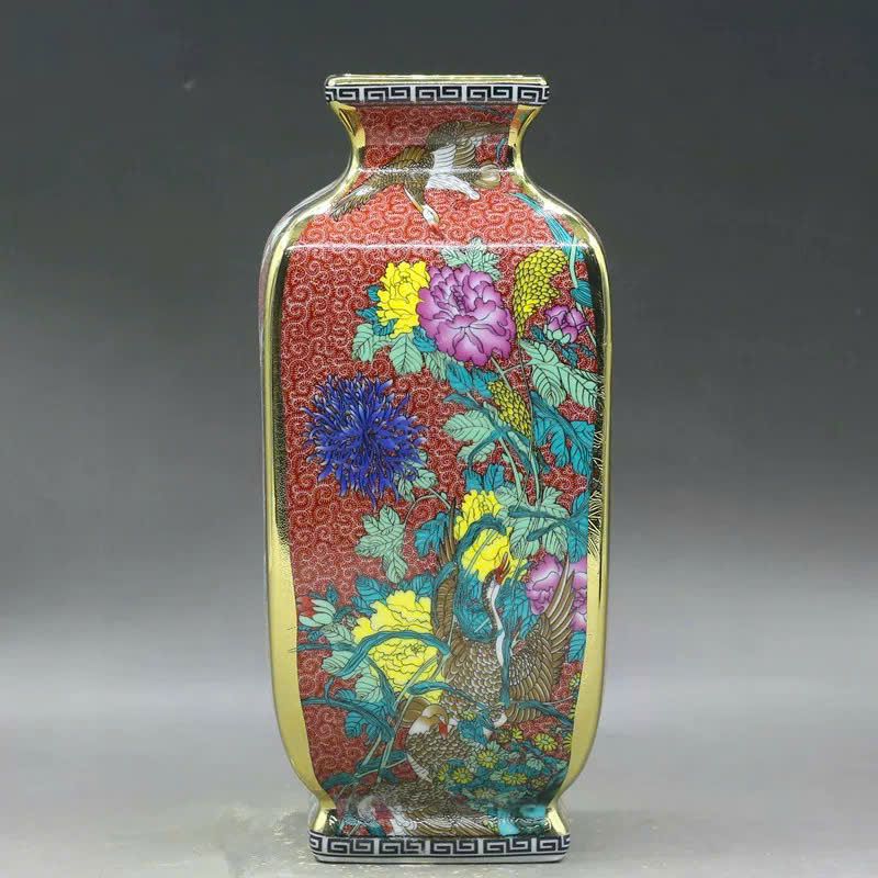  Bình gốm sưu tầm hoạ tiết hoa chim men đỏ BKCECN-9396 