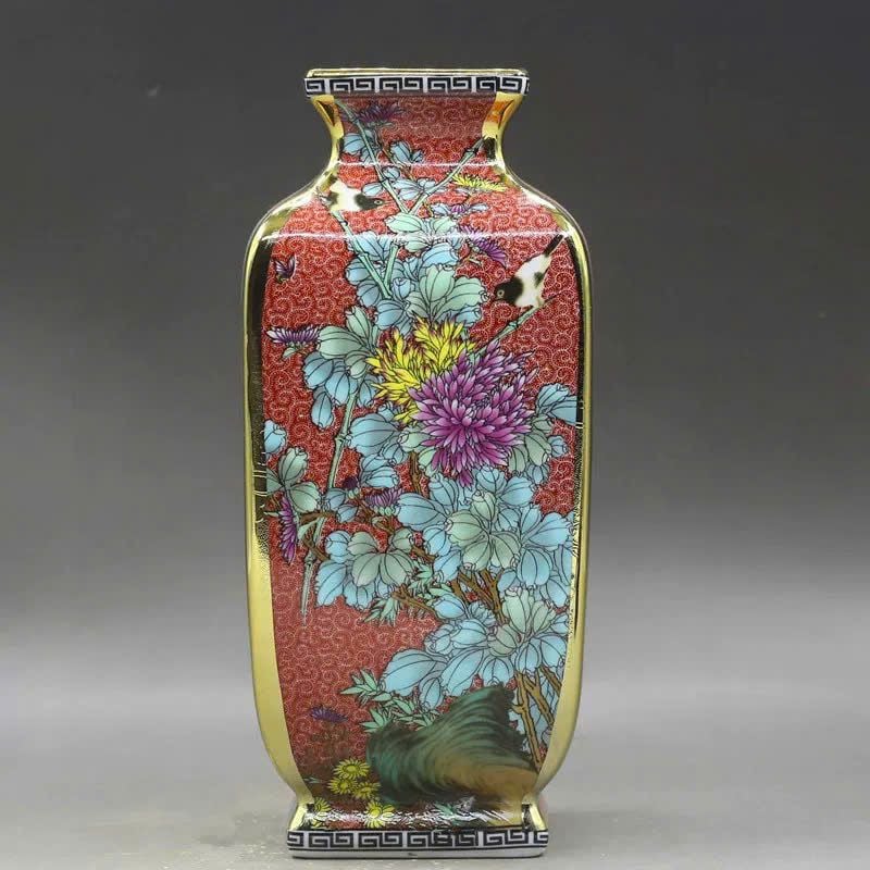  Bình gốm sưu tầm hoạ tiết hoa chim men đỏ BKCECN-9396 