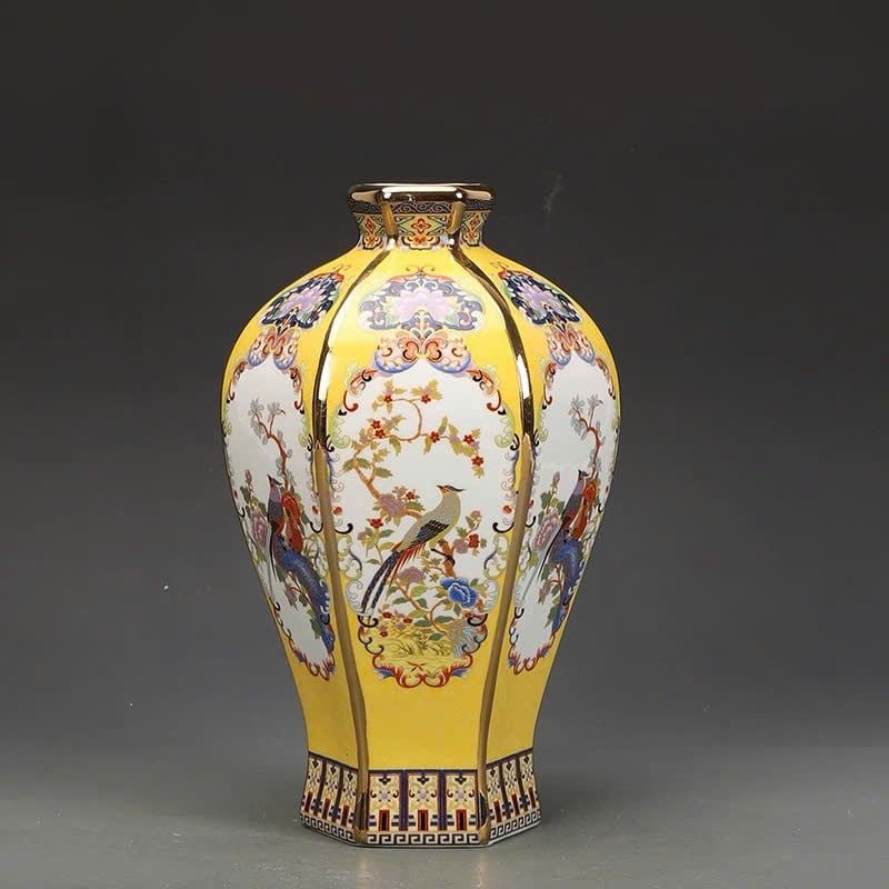  Bình lục giác men Pháp Lang họa tiết hoa điểu BKCECN-9397 