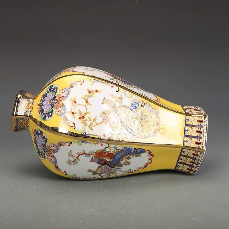  Bình lục giác men Pháp Lang họa tiết hoa điểu BKCECN-9397 