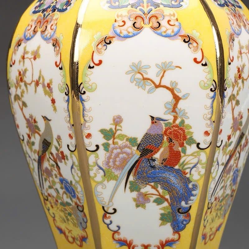  Bình lục giác men Pháp Lang họa tiết hoa điểu BKCECN-9397 